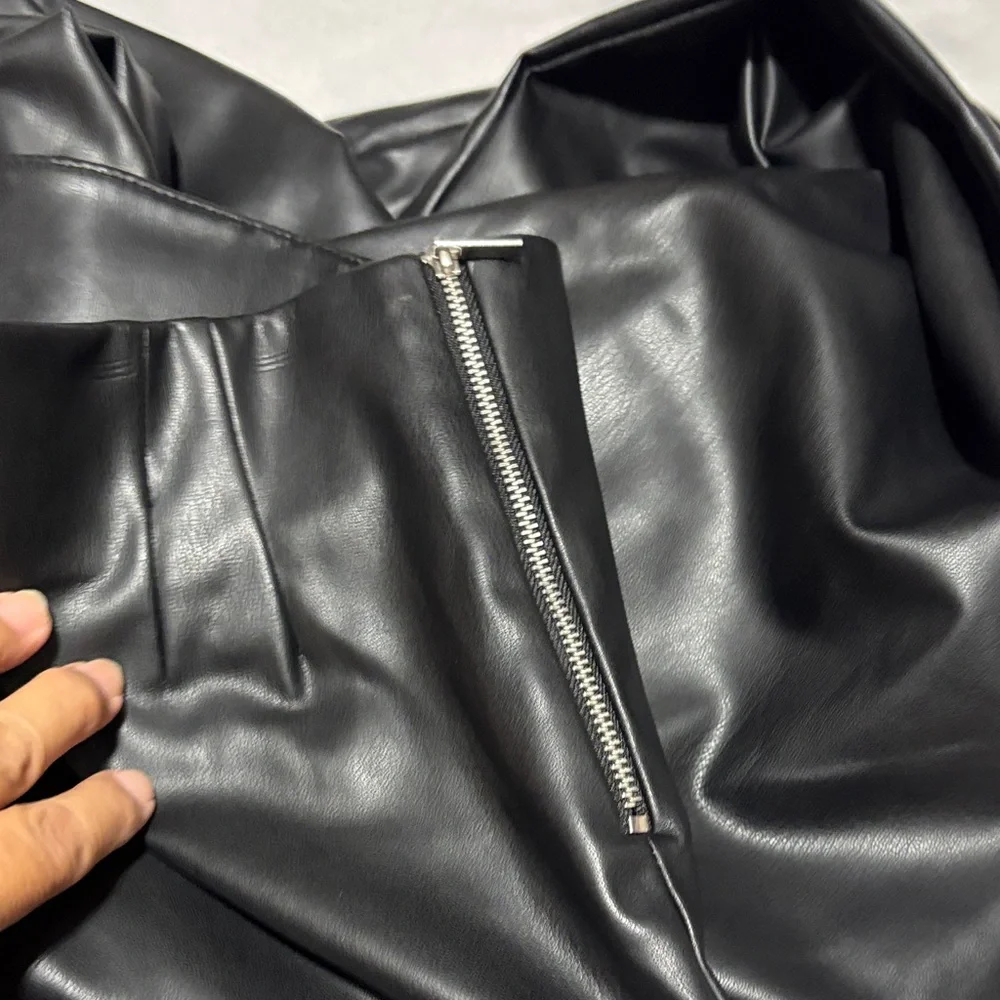 Zara Black Leather Look Trousers